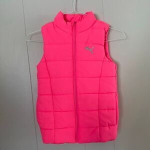 Puma Girls Pink Puffer Vest Size S 7/8 Quilted Zip Up Winter Outerwear